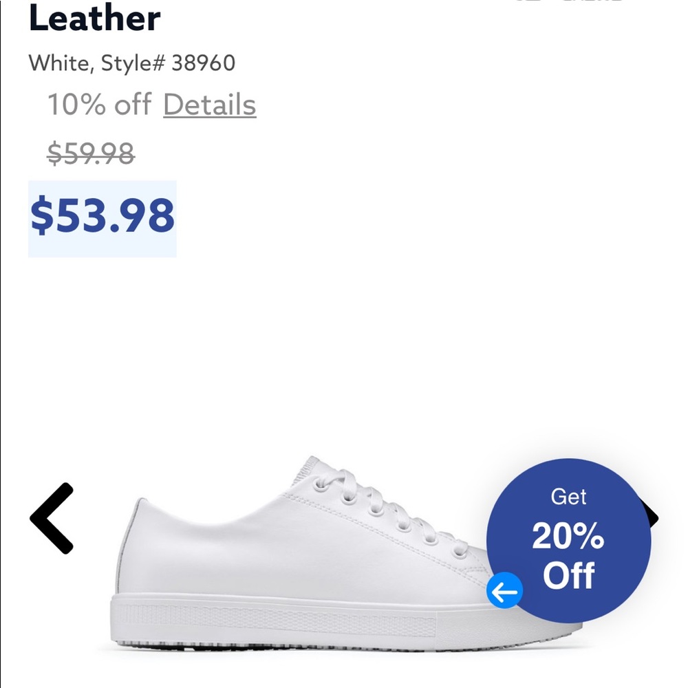 Size 8 white leather non-slip sneakers